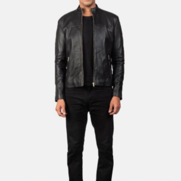 General custom men black leather jacket handmade